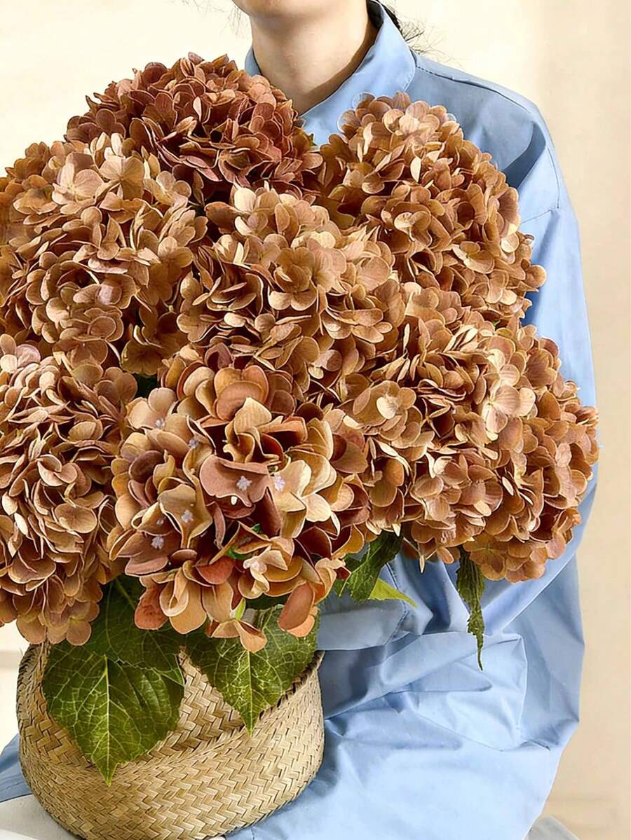1 pieza Flor de Hortensia Faux Realista, Material de Alta Calidad Tipo Seda, Adecuado para Ramos de Boda DIY, Fiestas, Decoración del Hogar, Cocina, Jardín, Hotel, Oficina, Festividades de Primavera (Día de San Valentín, Día de la Madre), Decoraciones de Vuelta a Clases, Coronas DIY, Regalos - Café integral - Ver 1