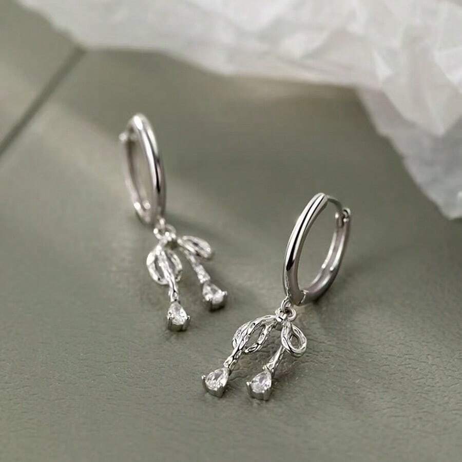 1 Đôi bông tai nơ bằng bạc Sterling 925, hàng mới về năm 2025 của Niche Luxury, bông tai thanh lịch dành cho nữ. - Cung 925 - Xem 1