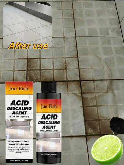 JUE FISH 瓷砖清洁剂 - 温和配方，清洁并提亮瓷砖表面和缝隙。这款瓷砖清洁剂采用温和配方，精心呵护瓷砖表面，有效清洁瓷砖表面和缝隙，去除污渍、水垢和日常污垢。清洁后，地板洁净、光亮、无痕，提升整体家居环境品质。适用于所有类型的瓷砖地板，提供一步式日常清洁和保养，打造始终清新明亮的居住空间。