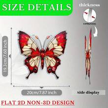 2D Flat - 2D Flat, 1pc, Garden (7.87''X7.6''), Deep Red Butterfly Acrylic Suncatcher With Shimmering Wings And Soft Gradient Edges, Perfect Window Display, Sweet Gift For Spring Nature Decor - A - View 5