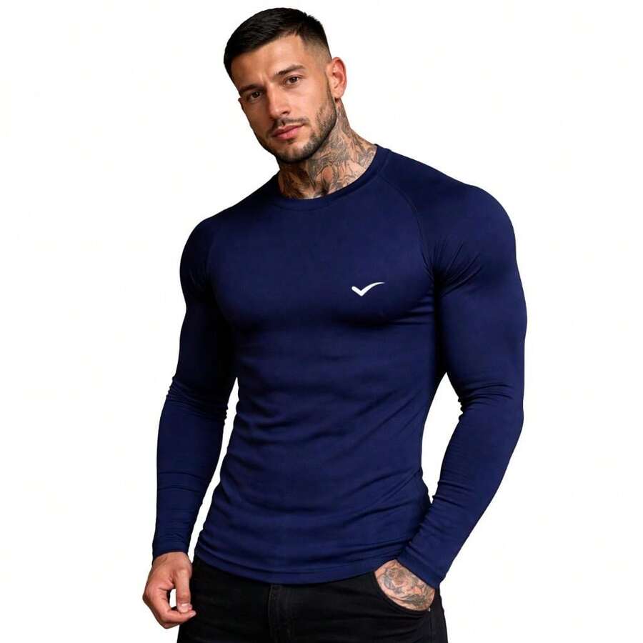 Thermal Shirt Second Skin T-Shirt UV Protection Compression Cold Heat Men's Blouse - Màu xanh hải quân - Xem 1