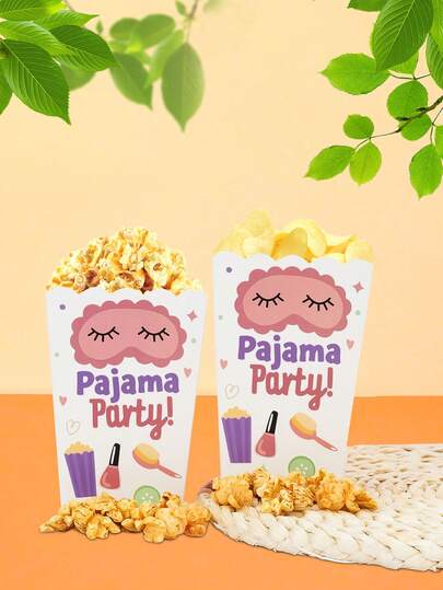 10 piezas/20 piezas/50 piezas Cajas de palomitas de maíz para pijamada, contenedores de almacenamiento de maquillaje y spa para mujeres, para snacks, dulces y alimentos, para fiestas de cumpleaños, despedidas de soltera, bodas, pijamadas y fiestas de dormir, suministros y decoraciones