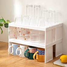1pc Cabinet Water Cup Storage Rack, Cupboard Stackable Cup Holder, Large Capacity Kitchen Organization And Storage, Space-Saving Layered Organizer Shelf, Detachable Multi-Functional Storage Holder For Cup, Mug, Cutlery, And Kitchenware - Multicolor - View 4