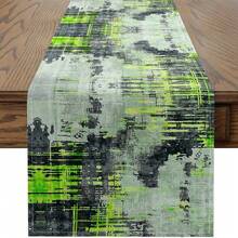 Watercolor Tie-Dye Table Runner, Lime Green Gray Colorful Vanity Dresser Runner, Modern Abstract Geometric Brushstroke Painted Runner, Suitable For Home Party Decor 13x35/13x47/13x59/13x72/13x90/13x108 Inches - Multicolor - View 10