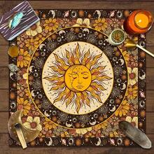 1 pieza Paño de altar misterioso con diseño de sol y luna, gato misterioso, paño de altar misterioso, paño para lectura de tarot, mantel con diseño de luna y plantas florales, decoración, tarot, gato, arcanos mayores - Multicolor - Ver 3