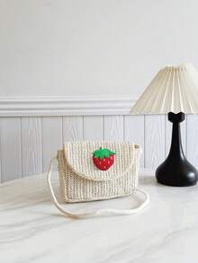 Túi đeo chéo bằng rơm dâu tây, túi du lịch mùa hè cho mẹ và bé, ba lô nhỏ có nắp gập và khóa kéo đựng điện thoại và tiền xu. - A - Xem 9