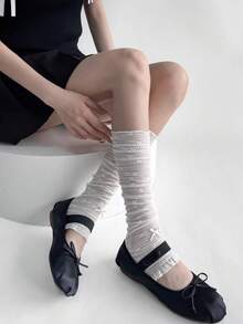 1 Paar dünne Spitzen-Mesh Blumen Beinwärmer, zarte Mesh-Textur mit exquisitem Blumenmuster, gerafftes Design für lässigen Stil, gezackter Saum für jugendlichen Look. Geeignet für Mary Jane Schuhe, Ballettschuhe, ideal für Frühlings-/Herbstoutfits, perfekt für den Arbeitsweg, Dates und lässige Anlässe - Verschiedenfarbig - Übersicht 3