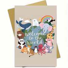 Tarjeta de felicitación premium cuadrada de la edición Seidel para bebé recién nacido (con sobre) - Serie de tarjetas para bebé: Para "pequeño/a" (niño/niña) - Tema de boleto del mundo animal (EQ116 SW024) - A - Ver 12