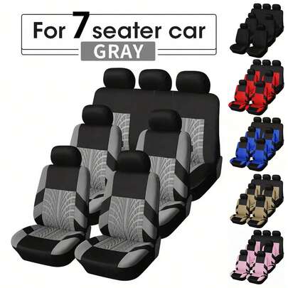 13件/9件/4件通用汽车座椅套 - 适用于SUV、卡车和7座车型 | 三排座椅涤纶材质（前排桶形座椅+后排分体式座椅）| 透气、防滑、兼容安全气囊 | 男女通用汽车内饰保护套。9件套为5座车型（2个前排座椅+靠背+后排座椅+5个头枕），4件套为2座车型（2个前排座椅+2个头枕）。