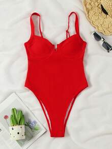 Bộ bikini một mảnh màu đỏ thanh lịch, gợi cảm dành cho nữ, thích hợp cho bãi biển, tiệc tùng và các buổi tụ họp. - Đỏ - Xem 2