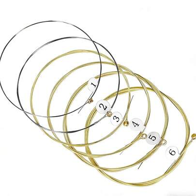 6pcs/Set Acoustic Guitar Strings, Clear And Bright Tone, High Tension, Suitable As Guitar Accessories, Guitar Tools, Beginner Friendly