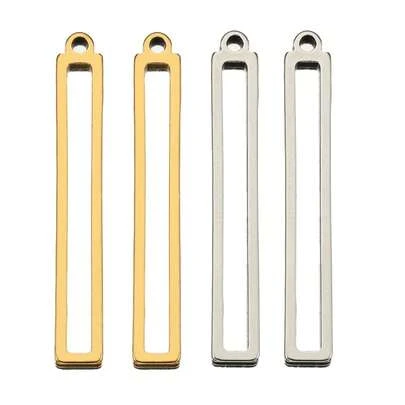 10 mặt dây chuyền hình chữ nhật rỗng bằng thép không gỉ, thích hợp để tự làm khuyên tai, vòng cổ và phụ kiện trang sức.
