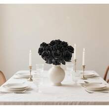 12 Peças Buquê de Rosas Artificiais Pretas, Flores de Rosas Falsas Realistas, Buquê de Rosas Sintéticas de Haste Longa, Adequado para Dia dos Namorados, Casamento, Decoração Doméstica, Centro de Mesa para Festa - Preto - Visão 11