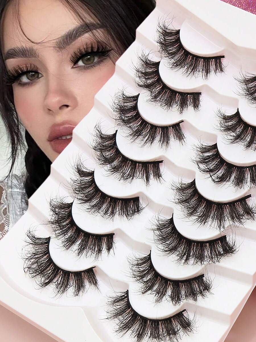 7 Pairs Fake Mink Eyelashes Handmade Eyelashes Natural Noodle Simulated Cross Mask Eye 3D Curl Eyelashes - Black - View 1