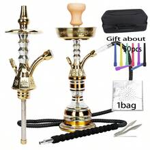 金色水烟套装，适合与朋友在酒吧聚会，包含黑色背包、镀金玻璃瓶、红色陶土烟碗、炭钳、1包水烟锡箔纸和1包一次性水烟嘴。 - 均碼 - 查看 7