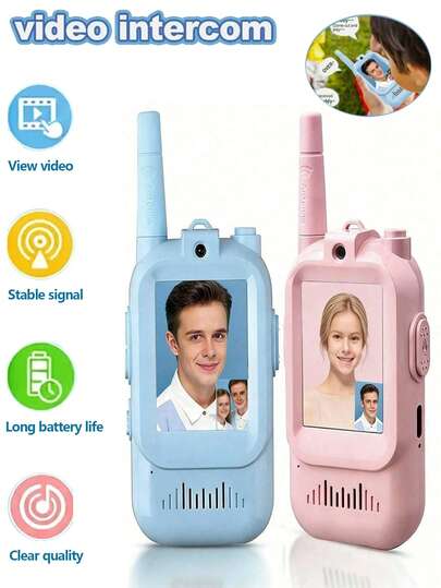 2 piezas de Walkie Talkies recargables con cámara HD y cambiador de voz, adecuados para juegos al aire libre, campamento, viajes, senderismo, uso prolongado, regalo ideal para niños y niñas, 650mAh