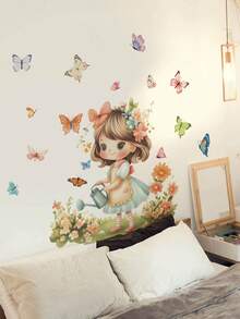 1 Piece Of Cartoon Little Girl Wall Sticker, Self-Adhesive And Removable Princess, Butterfly, Cloud Wall Decals, Moon, Garden, Rainbow, Hot Air Balloon Patterns, Wall Decoration Stickers For Living Room, Bedroom, Kindergarten, And Study - Wall Stickers - View 6