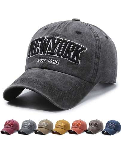 Vintage Washed Letter Embroidered Baseball Cap, New York Women's Baseball Cap, Washed Baseball Cap, Distressed Vintage Baseball Cap With Embroidered Logo, Unisex Casual Spring/Autumn Letter Washed Cap,Summer,Beach,Hat