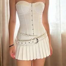 1pc Y2K Punk Style Rivet Curved Waist Belt, Versatile Asymmetrical Waist Cincher Suitable For Jeans & Dresses - White - View 1