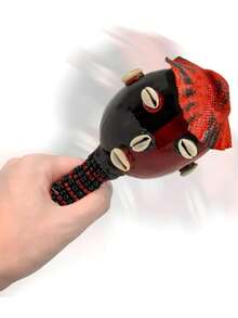Maraca Artesanal Decorativa De Percusión, Sonaja Tradicional Pintada A Mano Estilo Folclórico - Tarot Félix - Rojo - Ver 1