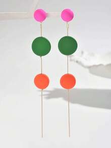 1 Pair Fashionable Minimalist Geometric Round DIY Pink Multi-Colored Ring Splicing Tassel Earrings, Starfish & Heart Styles With Faux Pearl Tassels, Multiple Options Available, Party Earrings For Girls, Suitable For Dates, Evening Dinners And Daily Wear For Women, Please Note Each Resin Piece May Have Injection Mold Flaws - Multicolor - View 3