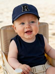 1pc Kids' 26 Letter Pattern Black Fashion Sports Sun Hat, Suitable For School And Daily Wear - Navy Blue - View 5