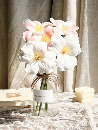 1/4支，32厘米长，人造微笑郁金香，粉色，简约现代风格，可弯曲的高品质人造花，适合DIY婚礼花束、派对、家居客厅、厨房、花园、酒店、办公室、情人节、母亲节、返校装饰、春季家居花园派对装饰、DIY花环装饰，也是送给她的绝佳礼物。