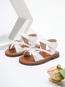 1 Pair Fashionable Cute Baby Girl Sandals, Bow Design, Perfect For Summer Flats - White - View 3
