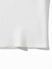 男士休闲华夫格圆领短袖T恤和抽绳短裤两件套，街头风夏季装扮 - 白色 - 查看 4