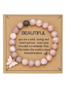 1 chiếc vòng tay đính đá tự nhiên hình ngựa vằn màu hồng kèm thẻ da cùng màu, có mặt dây chuyền hình khủng long, rùa, bướm, voi, thích hợp làm quà tặng cho bạn thân, gia đình, người yêu hoặc đeo hàng ngày. - Nhiều màu - Xem 10