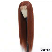 24英寸合成蕾丝前额假发，女士款，13x4蕾丝前额假发，高温丝高清蕾丝，粉金色直发 - 彩色 - 查看 12