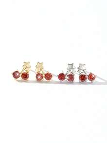 1 Đôi bông tai hình quả anh đào bằng bạc Sterling S925, kiểu dáng ngọt ngào, sang trọng dành cho nữ. - anh đào - Xem 8