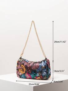 (Họa tiết ngẫu nhiên) Túi đeo vai đính sequin, túi thêu hoa, móc khóa dây xích kim loại, ví nữ thanh lịch, phụ kiện dự tiệc và dạ hội, đồ cưới, quà tặng cho phụ nữ - Nhiều màu - Xem 7