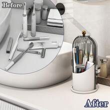 Bathroom Sink Organizer,Premium ABS Plastic Bathroom Organizer Caddy,Multi-Use Countertop Storage Stand,Toothbrushes Storage,Toothpaste Tubes Organizer,Home Bathroom Organizer,Dorm Bathroom Caddy,Apartment Vanity Organizer,Family Bathroom Storage,Personal Use Bathroom Organizer,Daily Use Bathroom Storage,Non-Slip Base,360° Rotating Design,3 Slots Storage,Sliding Lid,Dustproof,Easy To Clean,Stylish Appearance,Space-Saving Design,Premium ABS Plastic,Durable,Sturdy,Lightweight,Waterproof,Easy To Install,No Complex Steps,Reusable,Long Service Life,Compact Size,Portable,Multi-Scene Use,Vanity Counter Storage Solution - Xám - Xem 3