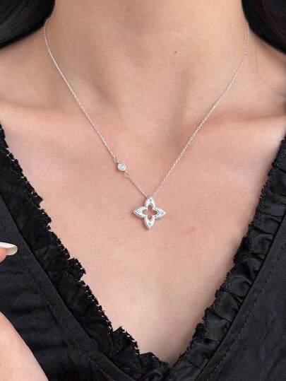 1 chiếc dây chuyền hình cỏ bốn lá rỗng, sang trọng, tinh tế, chất lượng cao bằng bạc Sterling S925, đa năng dành cho nữ, thích hợp cho tiệc tùng, liên hoan, làm quà tặng.