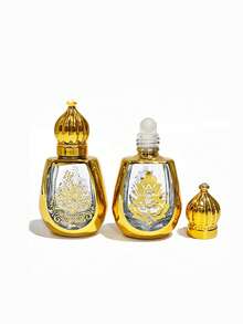 Botella de perfume de vidrio con lámina de oro de 12ml, botella de bola recargable a prueba de fugas con estampado en caliente, dispensador de bola de acero inoxidable premium suave, portátil para viajes y uso diario, amigable para bolsos y mochilas, contenedor de aceite tónico, muestra de aromaterapia elegante, decoración del hogar, favor de boda, regalo exquisito para amantes del perfume de mujeres - Dorado - Ver 7