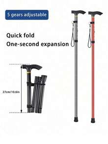 Bastón de trekking de aleación de aluminio, ajustable en 5 secciones, plegable, ultraligero para senderismo/escalada, adecuado para montañismo al aire libre, equipo de camping - Multicolor - Ver 3