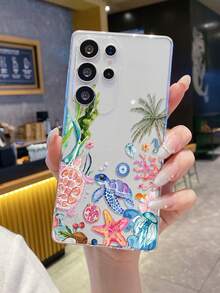 海洋主题夏季海洋元素透明防震TPU手机壳，图案包含海龟、海星、海藻、水母、樱桃、石榴、海马、百合花和椰子树，适合作为节日礼物送给伴侣和朋友，兼容苹果XS/XS Max/XR/11/12/13/14/15/16 Pro/Pro Max/14/15/16 Plus、Nothing、Pixel系列等。 - 彩色 - 查看 7