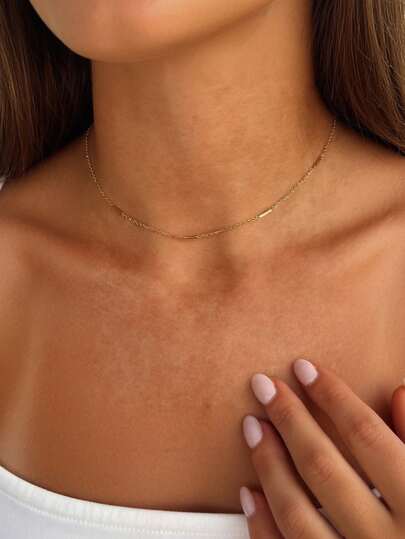 1pc Girl's Necklace, Waterproof Beach Vacation Layered Style, Minimalist Stainless Steel Bar Handmade Necklace, Daily Accessory Gift