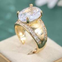 Luxury Gold Color Men's Synthetic White Cubic Zirconia Wedding Band, Brilliant & Noble Engagement Party Ring - Gold - View 2