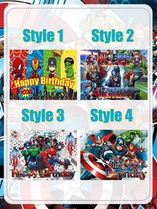 Marvel 100*150厘米生日派对装饰背景布，生日摄影横幅，涤纶派对背景布，复仇者联盟主题生日派对纸盘装饰，超级英雄主题生日派对桌布和餐具，生日派对用品 - 多色 - 查看 8