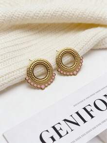 OBOVAY 1 par de pendientes de mujer con diseño de aro hueco de doble capa, combinando estilo de corte vintage, lujo francés y encanto vintage de mediana edad, sentido de diseño único, adecuado para el uso diario, citas, fiestas y regalo del Día de la Madre - Anillo ahuecado - Ver 6
