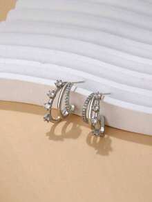 Cubic Zirconia Decor Stud Earrings - 銀色 - 查看 4