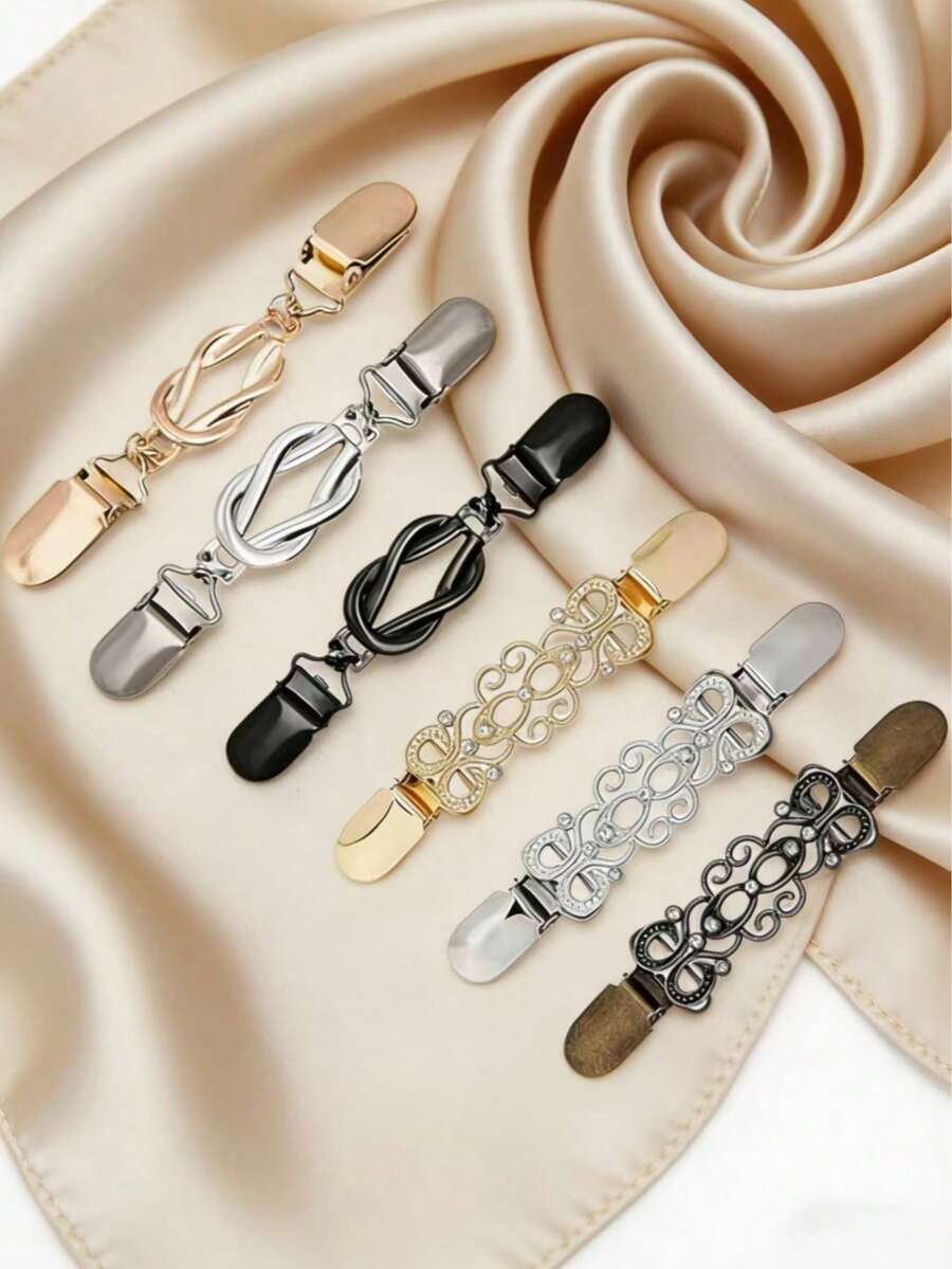 6pcs Vintage Clasp Clips, Retro Dress Clips For Sweater, Cardigan, Shirt, Blouse, Cape, Pants Waist, Ladies Fashion Accessories