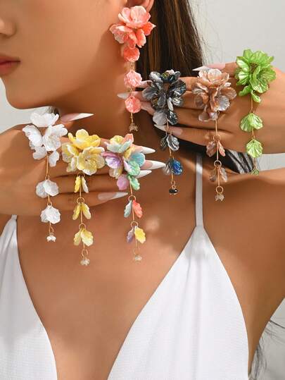 1 par de pendientes colgantes con flor negra 3D en forma de concha de sirena, adecuados para usar en vacaciones en la playa