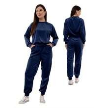 Women's Long Sleeve Velvet Set Plus Size With Pockets HF-CON-050 - 藏蓝色 - 查看 3