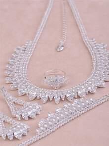 1pc Shiny Luxury Zirconia Jewelry Set, Silver Rhinestone Accessories For Women, Suitable For Bride, Bridesmaid, Wedding, Party, Birthday Gift - Silver - View 4