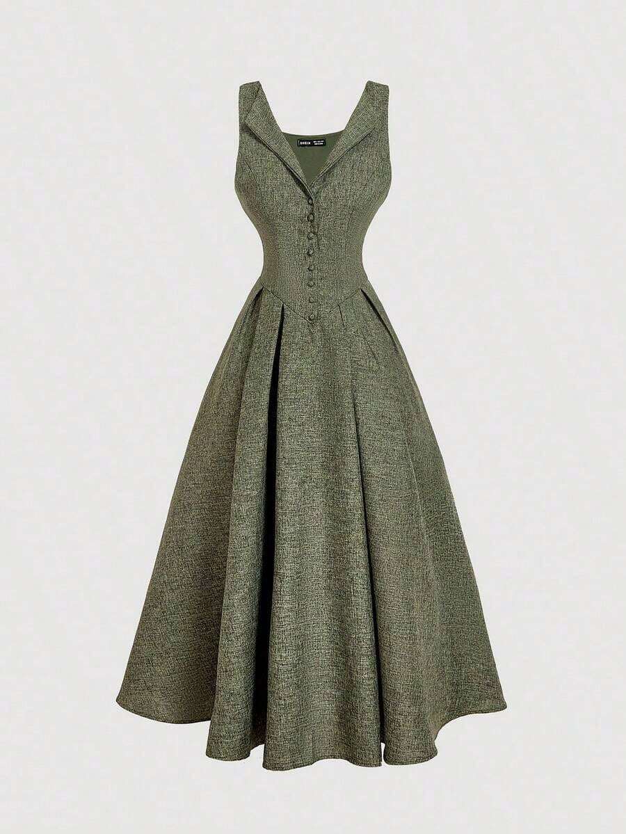 Women Midi Dresses - 軍綠色 - 查看 1