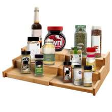 Organizador de especias expandible cocina 3 niveles de escalones para alacena extensibles8.75 pulgada especiero Alta dureza y fácil de limpiar para Despensa Encimera Mostrador Natural - Natural - Ver 8