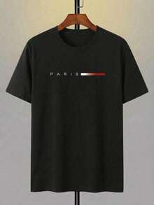Short-Sleeved T-Shirt With "PARIS" Print. Modern Design, Soft And Breathable. Express Shipping From A Local Warehouse. - Black - View 4